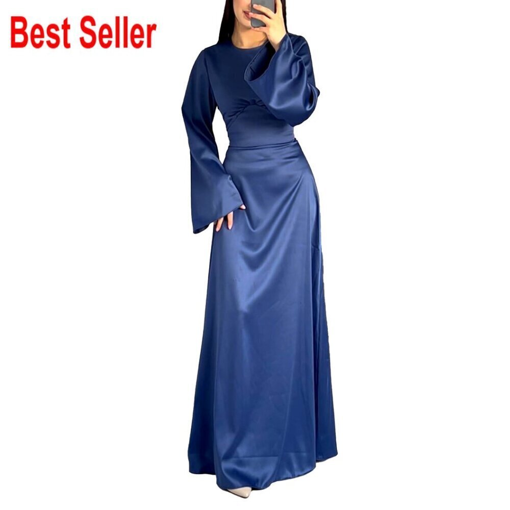 Satin Maxi Dress Long Sleeve Back Lace Up Bandage Tie Formal Party